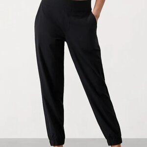 Athleta Brooklyn Pants Lined Jogger Black Mid Rise Size 12 Flat Front